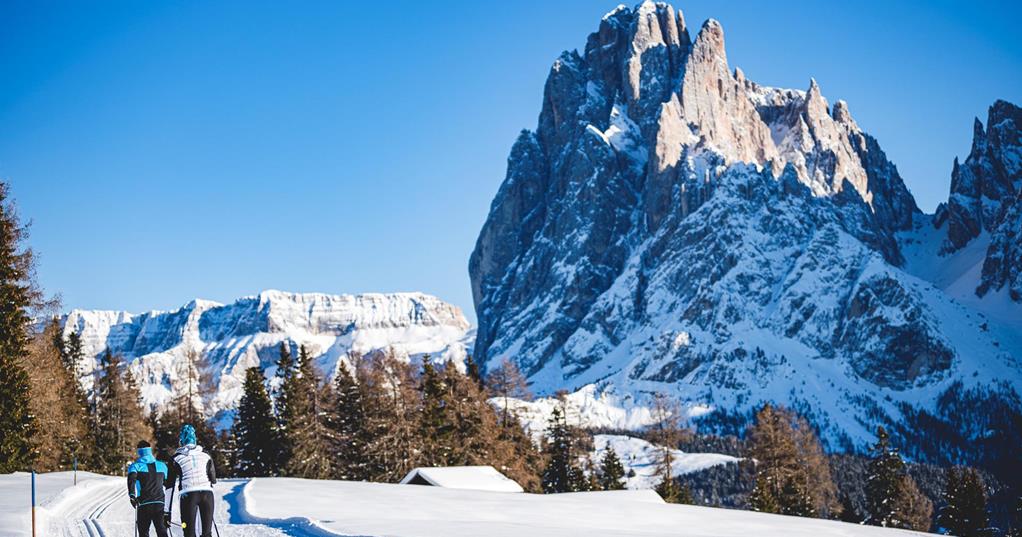 Cross-country skiing in the Dolomites