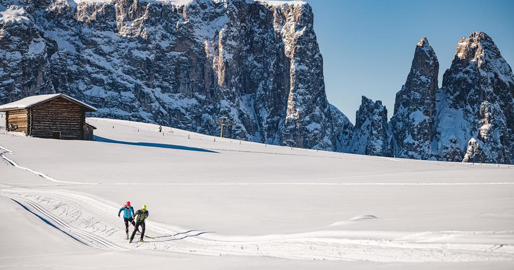 Cross-country skiing at the Rosengarten