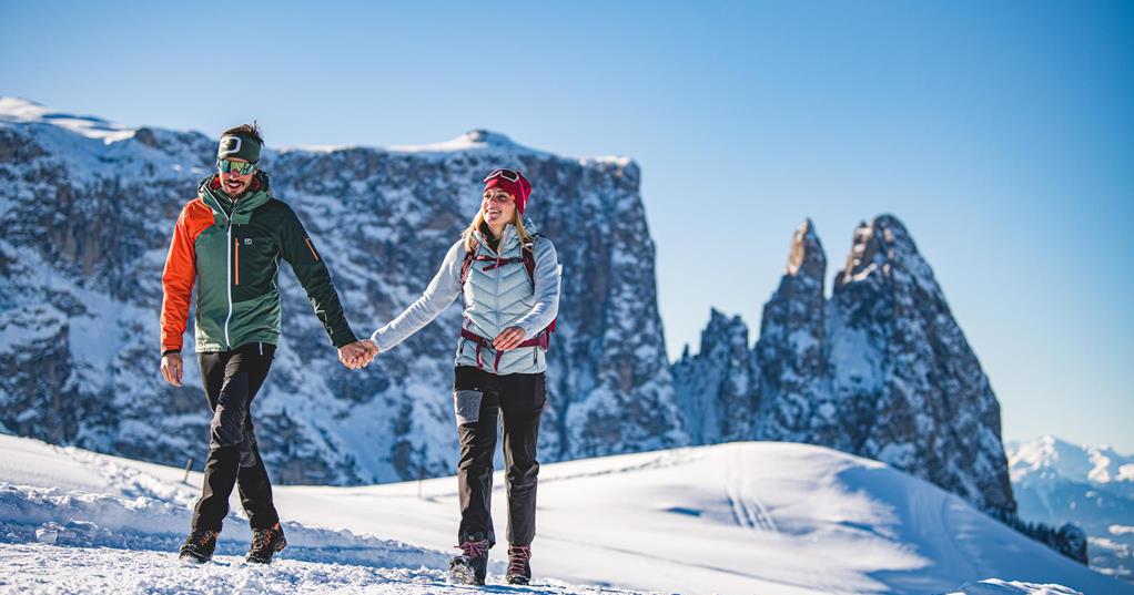 Couple winter hike