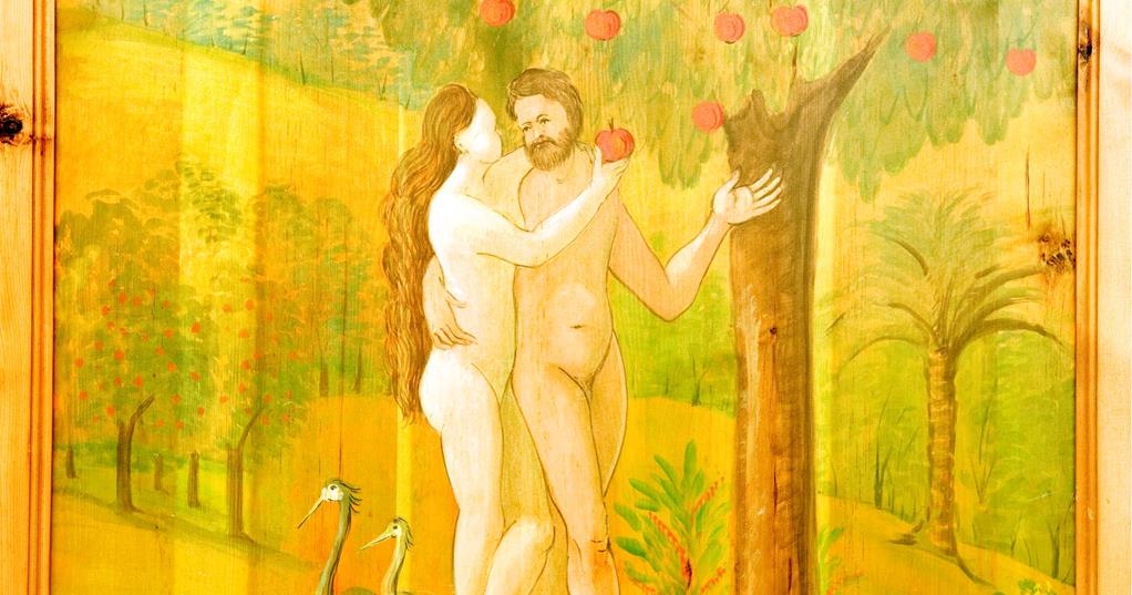 Drawing of Adam and Eva in paradise