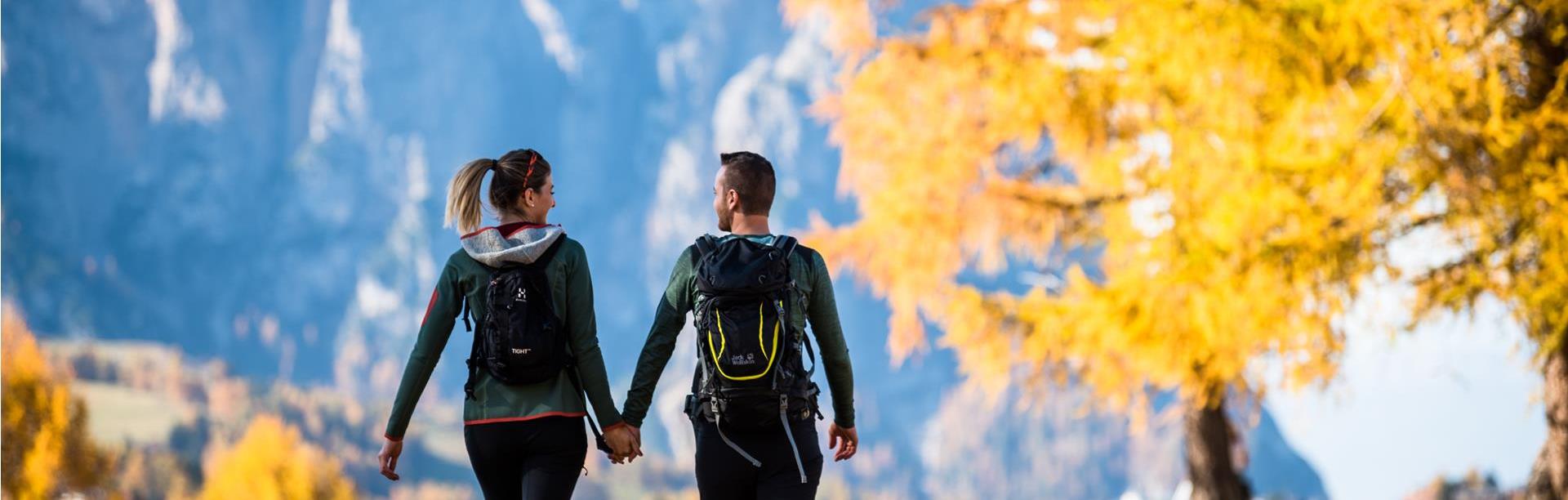 A couple hiking in autumn