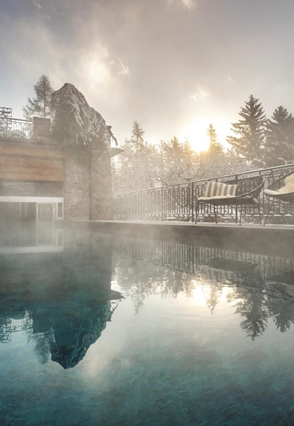 The heated outdoor pool in winter