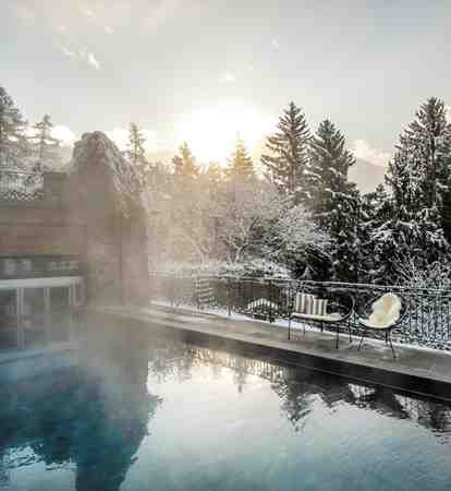 The heated outdoor pool in winter
